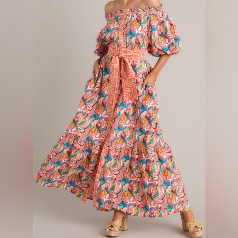 NEW Aura Good Flow To Me Coral Floral Maxi Dress NWT